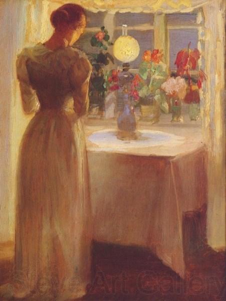 Anna Ancher Young Girl Before a Lit Lamp Norge oil painting art